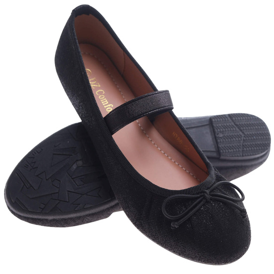 Czarne baleriny damskie z gumką /C6-2 17364 G182/