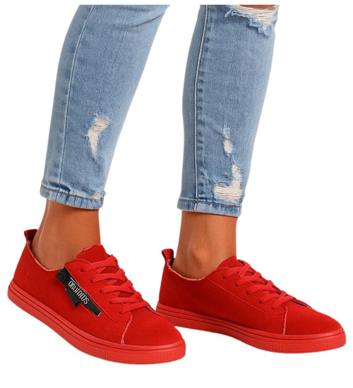 Sznurowane czerwone trampki damskie /D9-2 11656 T191/