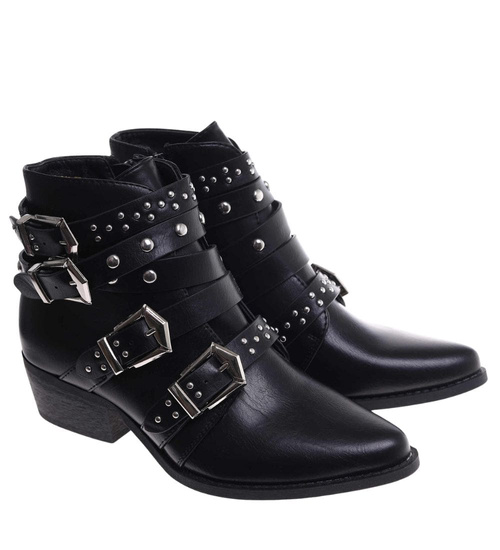 Czarne botki kowbojki z ćwiekami /D3-3 9348 S290/