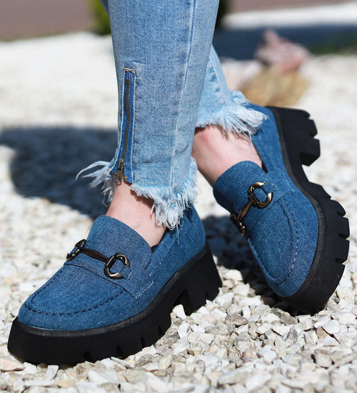 Półbuty loafersy damskie na platformie /E5-2 14894 T487/