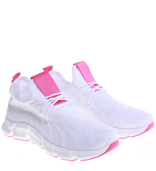 Biało różowe wkładane buty sportowe damskie /G5-2 16123 G383/