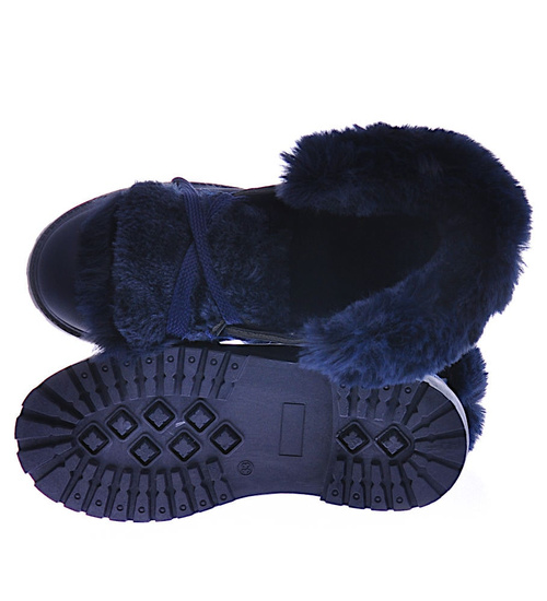 Granatowe dziewczęce trapery z futerkiem /E8-2 12737 T492/