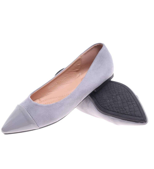 Szare baleriny damskie z zamszu /E1-2 18708 T087/