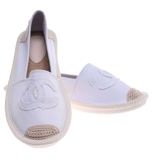 Wsuwane baleriny białe espadryle /E3-2 18725 T188/