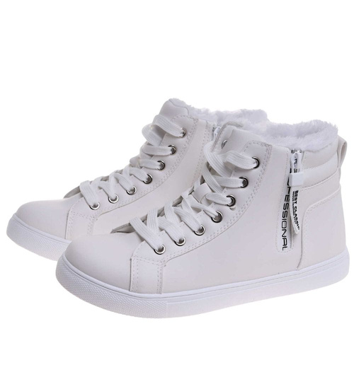 Białe zimowe trampki z futerkiem /B6-3 18494 T315/