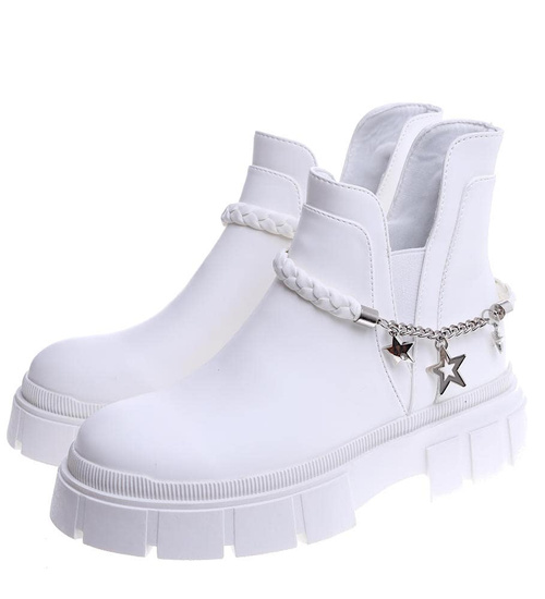 Białe damskie botki sztyblety na platformie /F9-3 14904 S336/