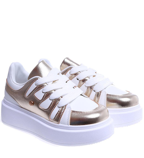 Biało złote damskie trampki na platformie /G3-3 14730 T565/