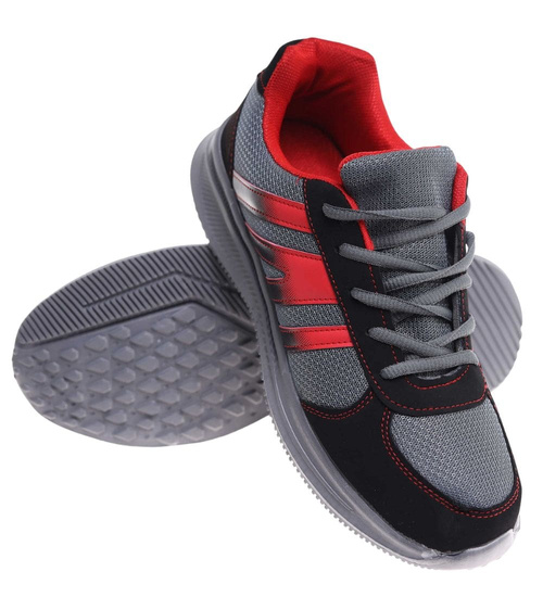 Wiązane czarno czerwone buty sportowe /B3-1 18039 T299/