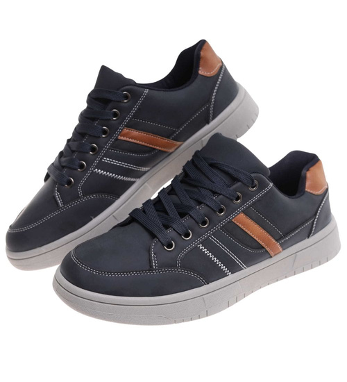 Granatowe wiązane męskie trampki z szarą podeszwą /F10-3 17982 T398/