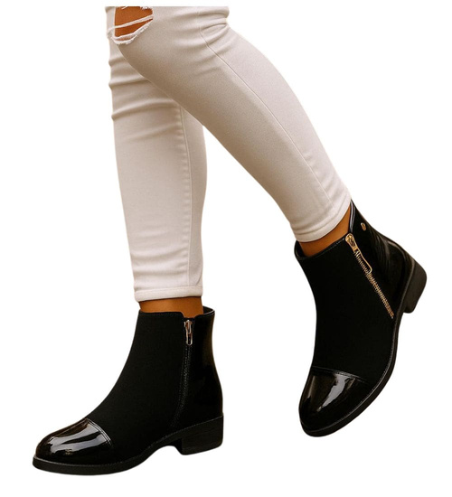 Klasyczne czarne botki damskie ocieplane /A9-2+h2 18327 W400/