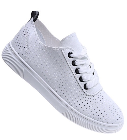 Ażurowe wiązane tenisówki damskie /F3-3 15737 T138/