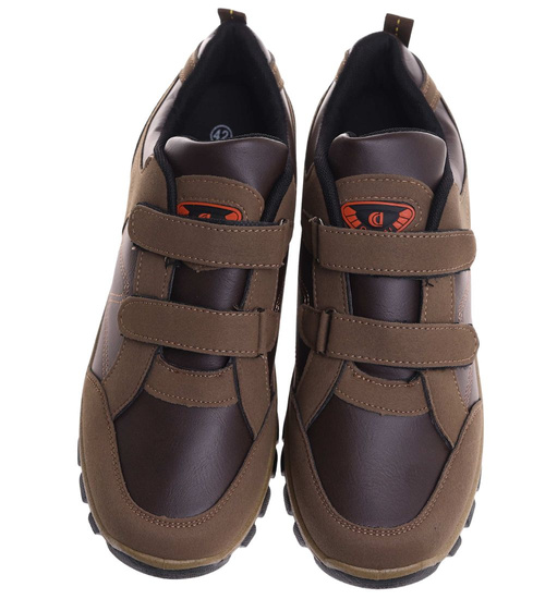 Brązowe męskie buty sportowe na rzepy /A4-3 18196 T388/