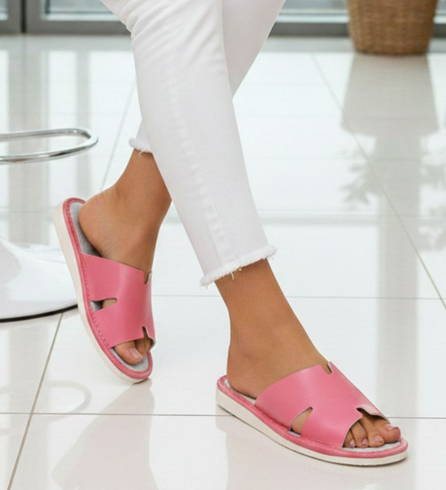 Skórzane domowe klapki kapcie pomarańczowe /E8-1 14237 S194/