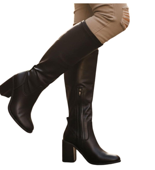  Klasyczne kozaki na obcasie czarne lekko ocieplane /K3-2 H2 18520 T433/