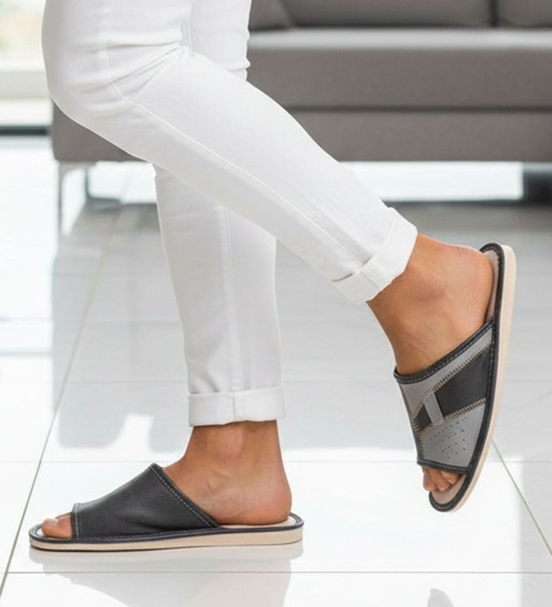 Skórzane szare kapcie klapki męskie /F6-1 4830 S196/