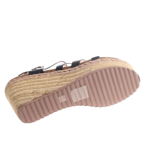 Sandały damskie na koturnie i platformie Czarne espadryle /C4-3 17832 G281/