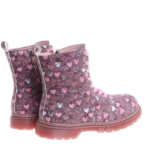 Zimowe różowe dziewczęce trapery z futerkiem /G12-1 18439 T309/