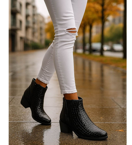 Ocieplane czarne botki na grubym obcasie /A9-3+h2 18268 T2/