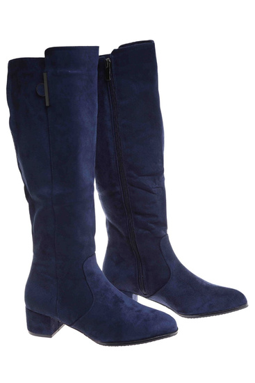 Granatowe ocieplane kozaki damskie na niskim obcasie /B4-1 18459 T582/