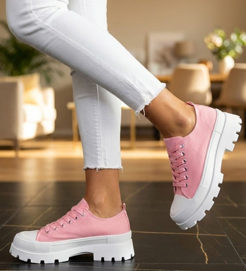 Różowe trampki damskie na platformie /B5-2 12428 S198/
