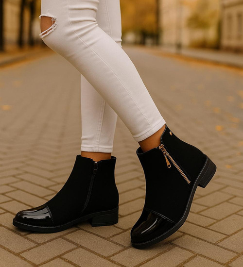 Klasyczne czarne botki damskie ocieplane /A9-2+h2 18327 W400/