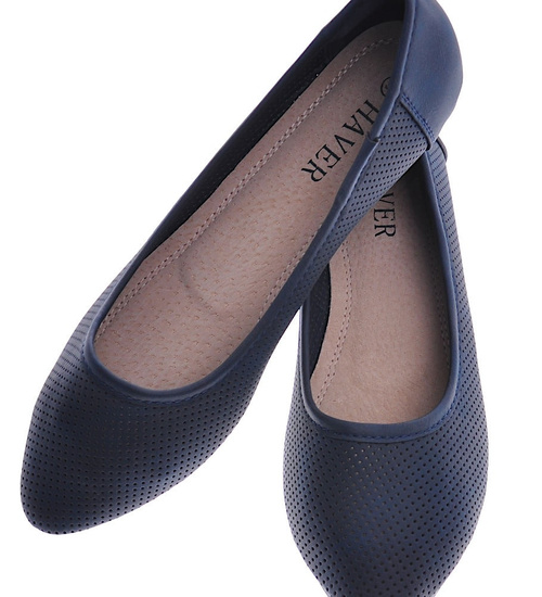 Ażurowe granatowe balerinki damskie /A8-3 13080 T198/