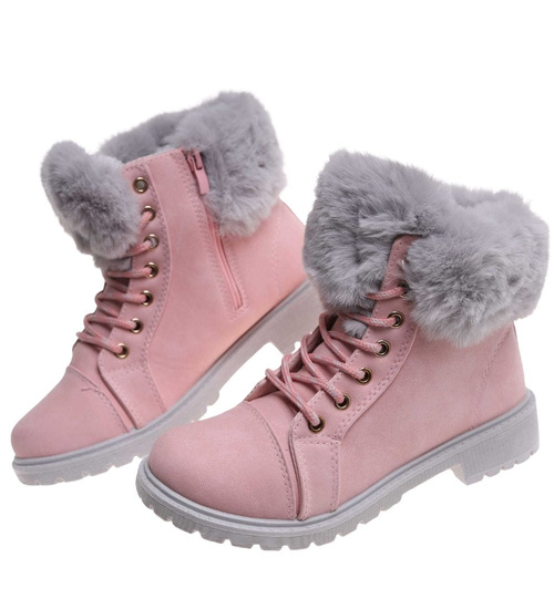 Zimowe botki trapery z futerkiem Różowe /C1-2 18279 T244/