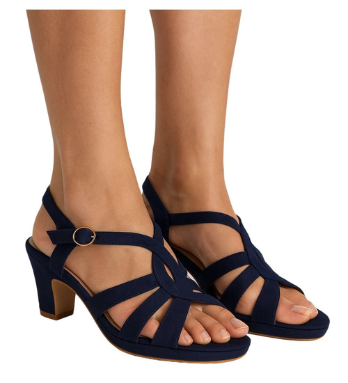 Sandały damskie Granatowe sandały na grubym obcasie /D4-1 17810 G185 +h2/