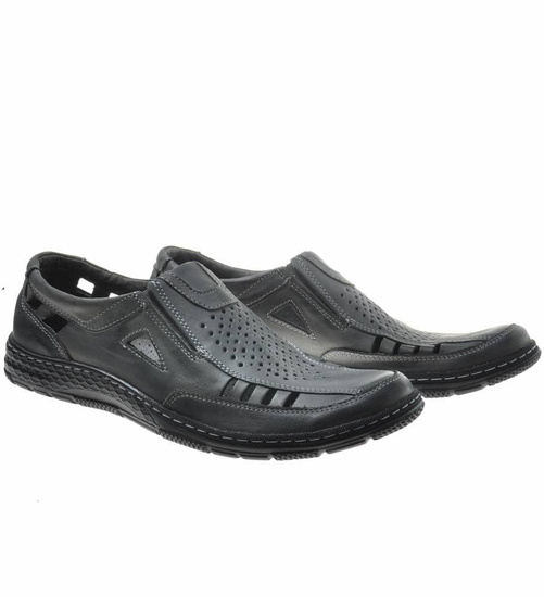 Przewiewne półbuty męskie ze skóry naturalnej Szare /H-7 11402 436-1 S111/