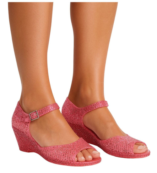 Plażowe sandały meliski na koturnie Ciemny Róż otwarte /H2 14569 T890/