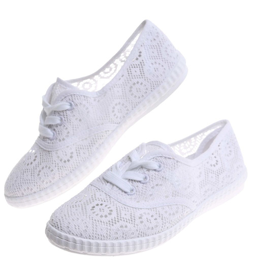 Tenisówki damskie białe ażurowe wiązane /D1-2 17824 T234/