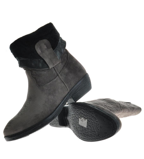 Kowbojki damskie ocieplane Szare /A1-2 10152 T296/