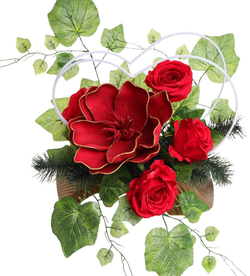 Duży stroik Czerwono bordowe kwiaty KOMP146 M700