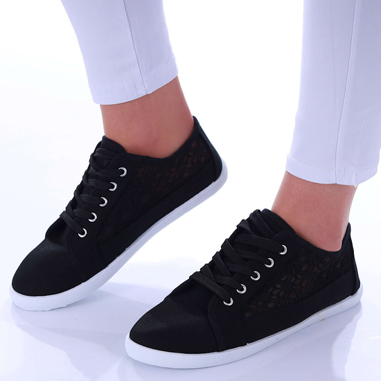 Czarne ażurowe koronkowe tenisówki /E10-2 17337 T137/