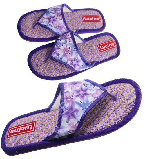 Fioletowe materiałowe kapcie damskie japonki /G12-1 17583 T2-5/