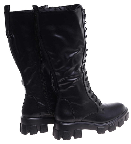 Wysokie wiązane glany damskie Czarne /A9-1 12550 T592/