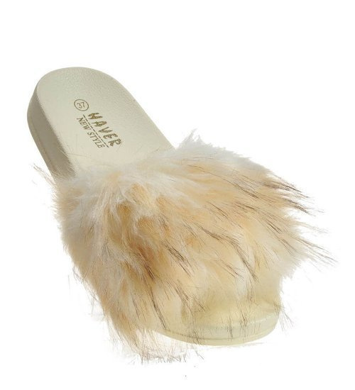 Wygodne klapki z futerkiem kapcie BEŻOWY /G4-2 4208 S1077/