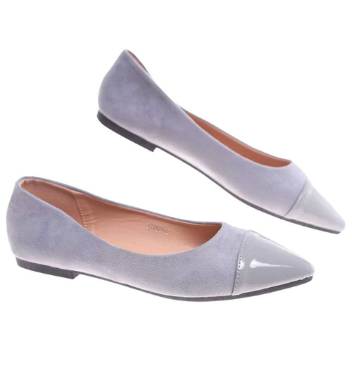 Szare baleriny damskie z zamszu /E1-2 18708 T087/