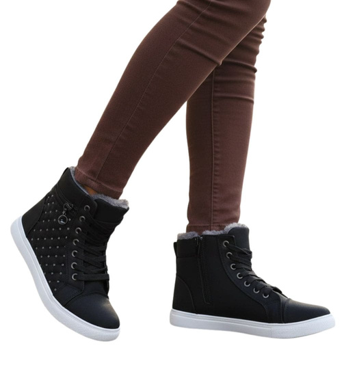 Zimowe czarne trampki z futerkiem /G3-2 18612 T396/