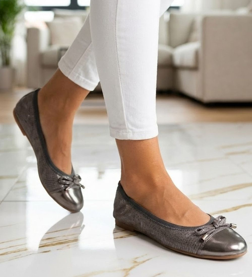 Elastyczne balerinki z kokardą Ciemno Szary /G13-2 7919 S192/