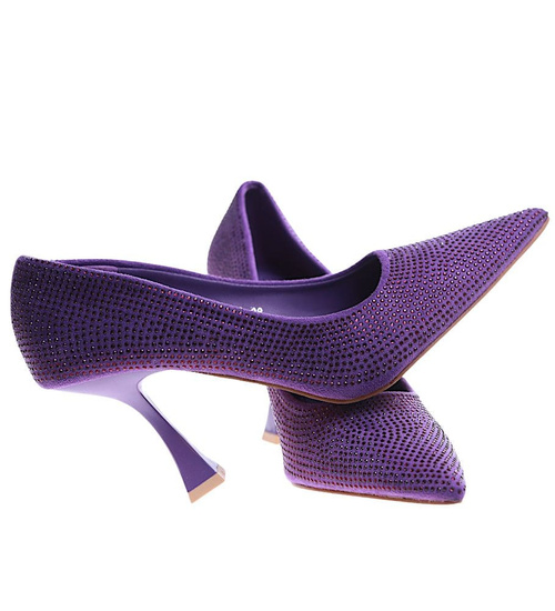 Fioletowe czółenka szpilki z dżetami /A4-3 17206 G121/