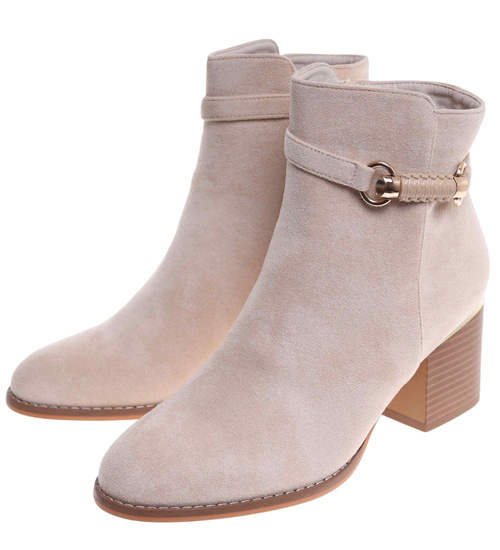 Botki damskie ocieplane na niskim obcasie Beżowe /F2-2 18239 W422/