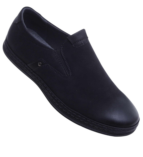 Wsuwane męskie półbuty mokasyny Czarne /G5-3 18143 T555/