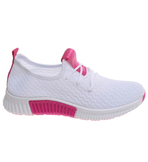 Wsuwane ażurowe biało różowe buty sportowe /E5-3 17989 T281/