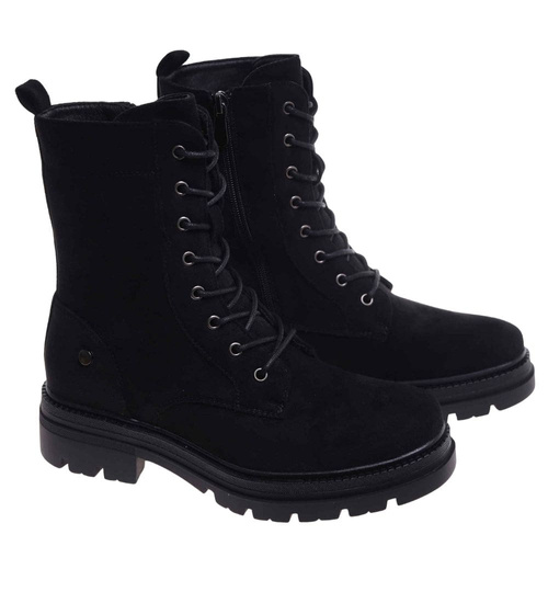 Czarne wiązane botki trapery na platformie /C4-3 18281 W600/