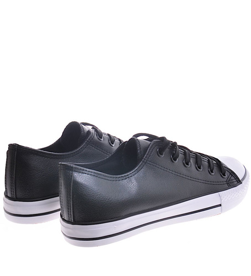 Skórzane męskie trampki Czarne /E8-2 11632 T196/