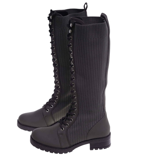 Wysokie oliwkowe damskie glany trapery /G1-1 18097 T334/