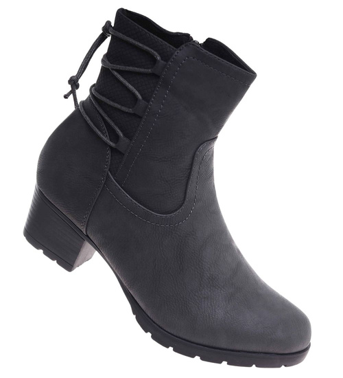 Zimowe szare botki na niskim obcasie /F5-3 18506 T386/