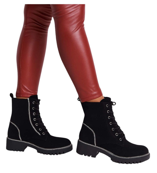 Czarne botki trapery z cyrkoniami /F9-3 18183 T432/