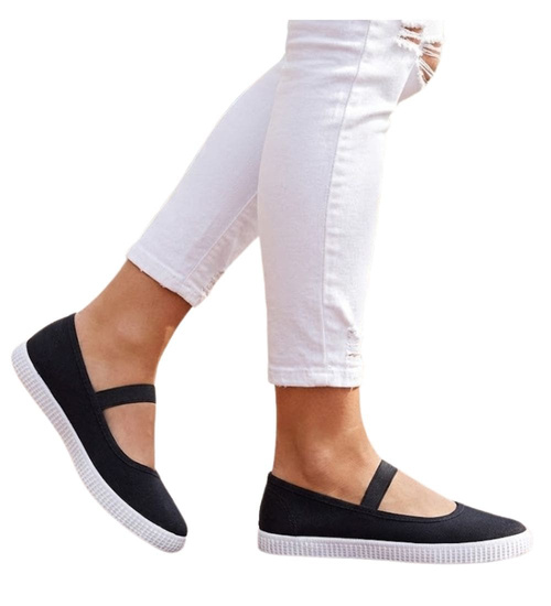 Wsuwane czarne dziewczęce tenisówki balerinki czeszki z paseczkiem /F1-2 17482 T127/